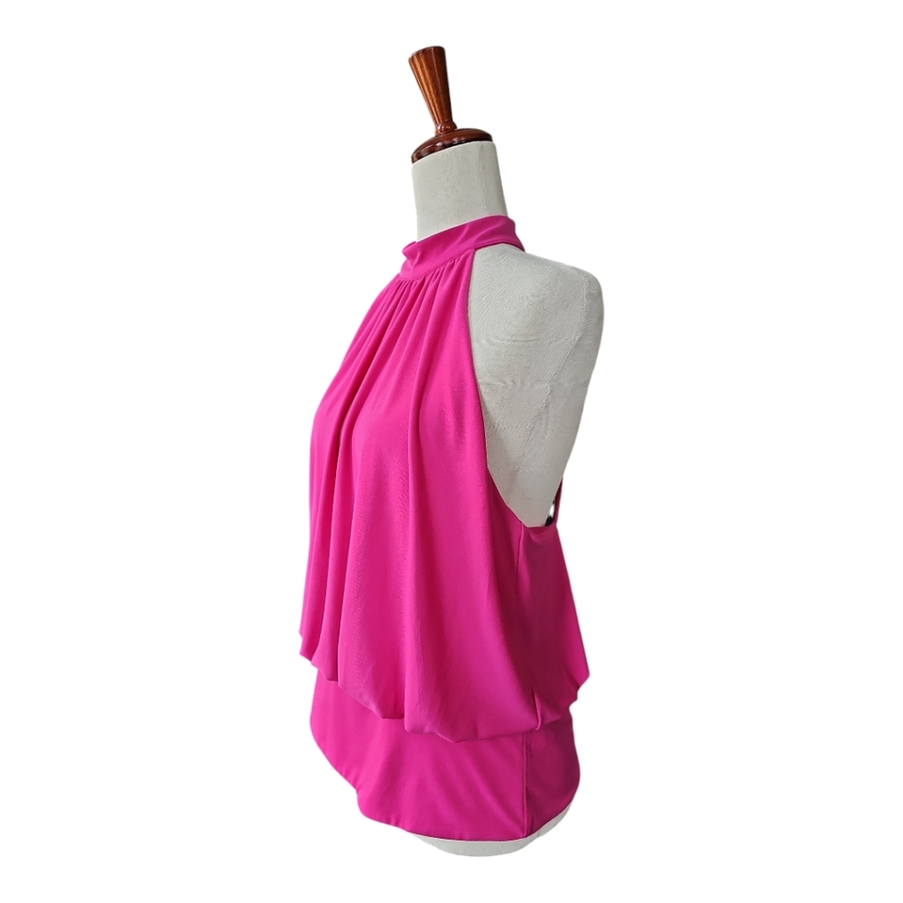 Express Banded Bottom Cut Out Back Mock Neck Halter Top Hot Pink Large NWT